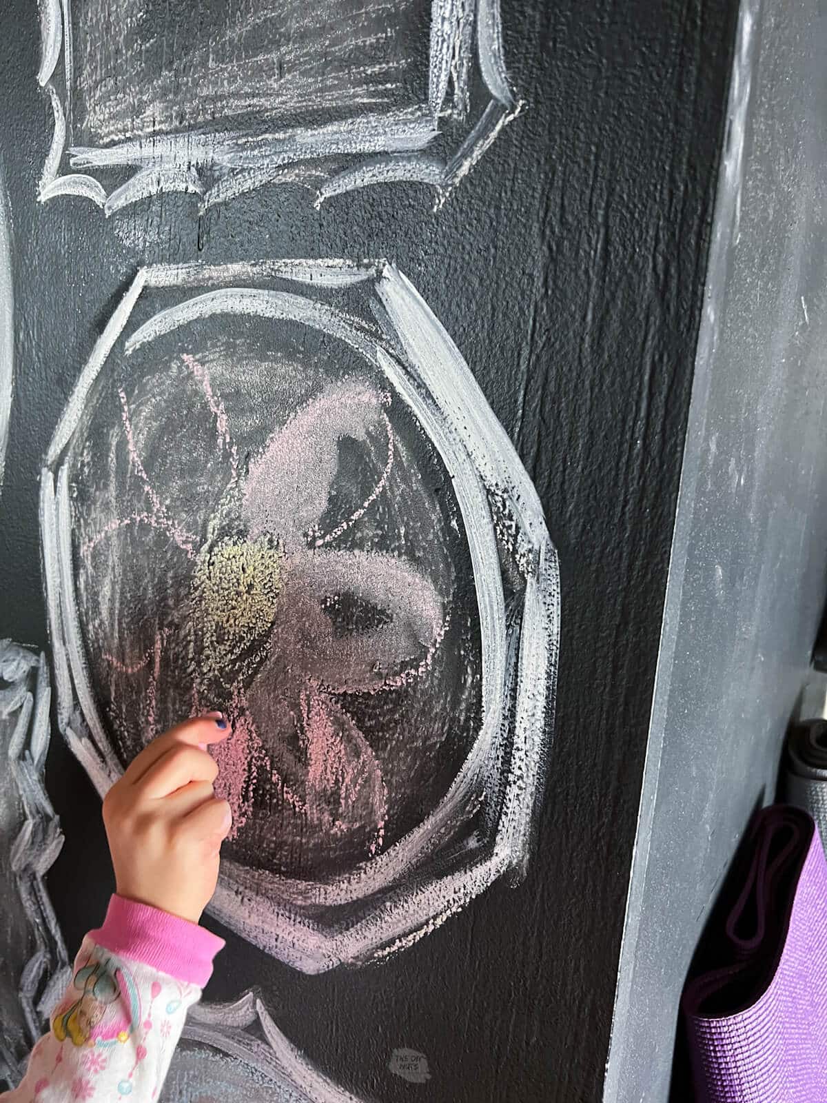 hand drawing flower on chalkboard wall