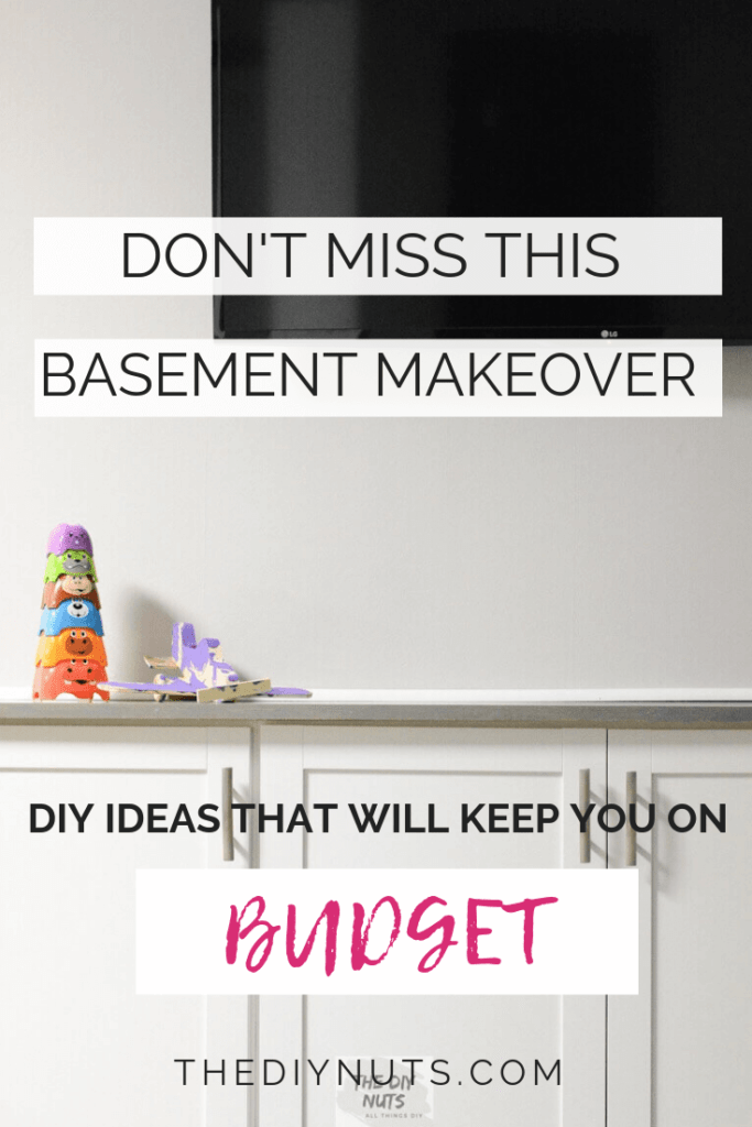 DIY BASEMENT makeover that will keep you on budget with image of DIY white built-in-in entertainment and storage