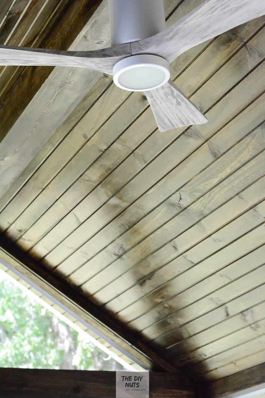 Outdoor Ceiling Fan with Tongue and Groove Ceiling