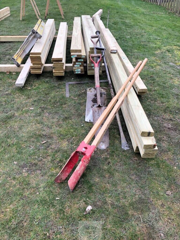Post Digger and wood supplies fro DIY Playground