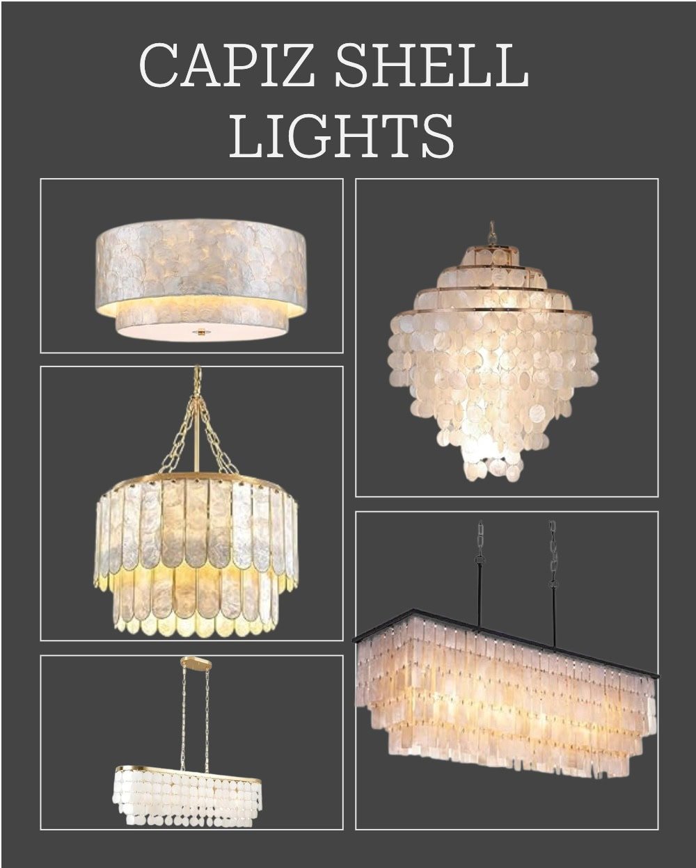 collage of Capiz Shell light fixtures.