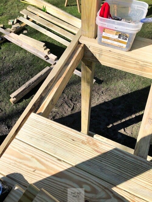 Deck boards being attached to playset
