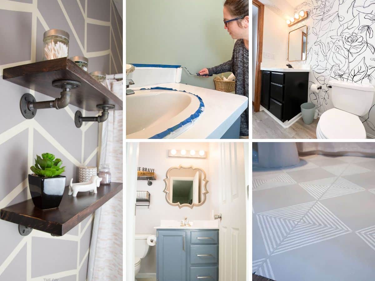 collage of DIY bathroom projects.