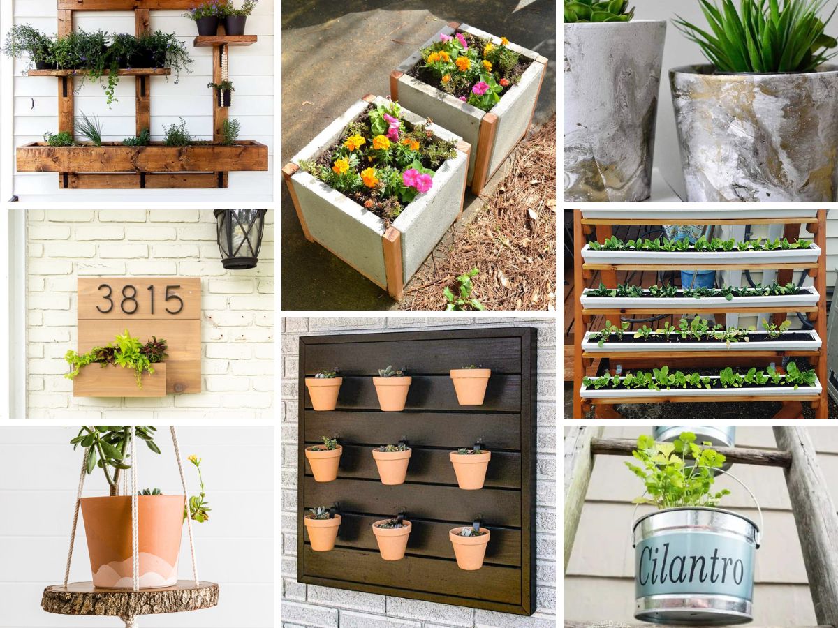 collage of diy planters and flower pots.