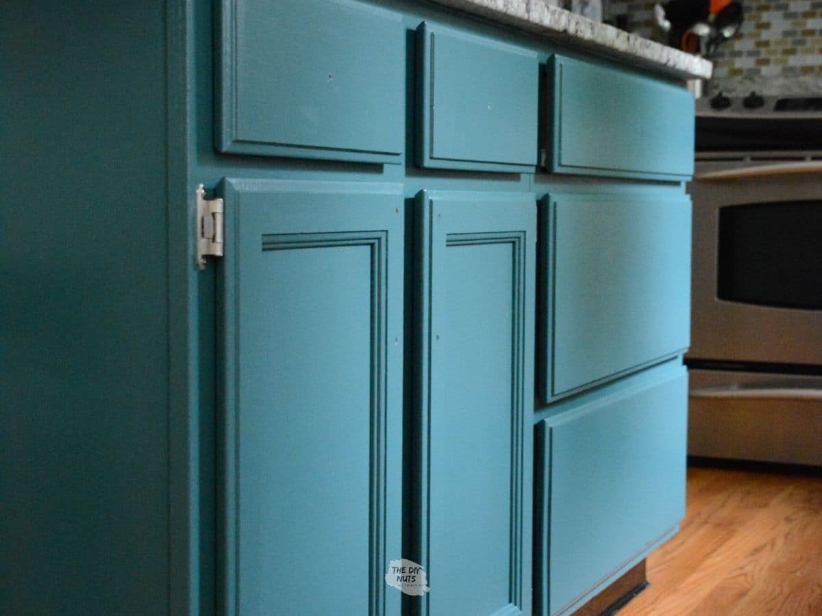 Repainted White Kitchen Cabinet Blue green