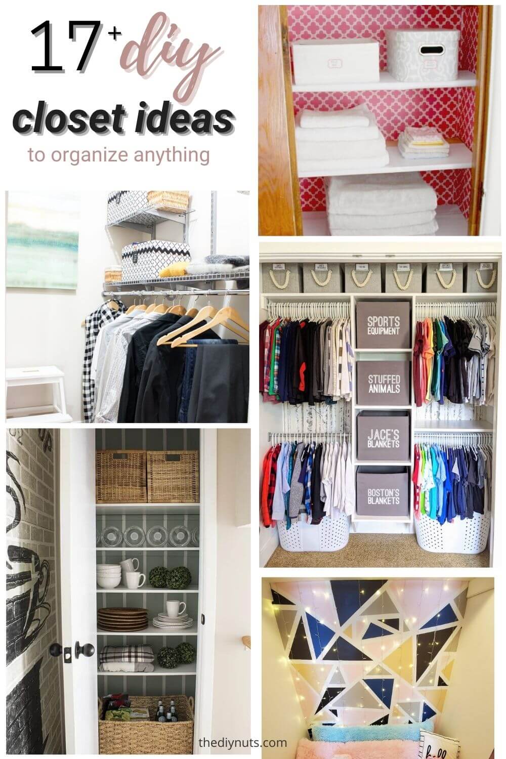 17+ diy closet ideas with 5 different images of closets