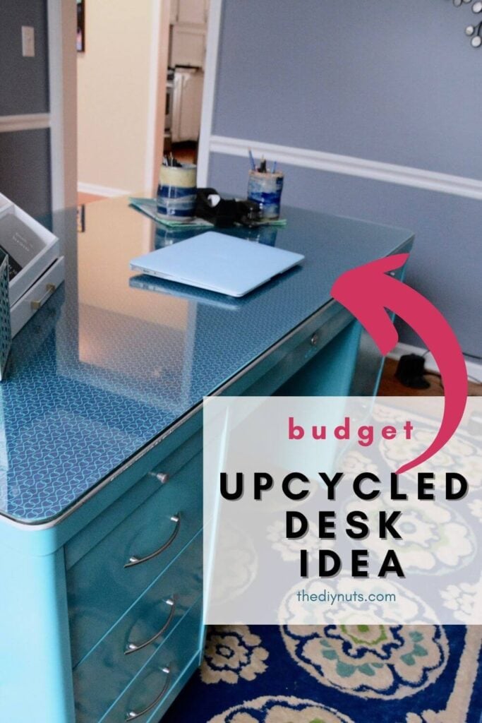 budget upcycled desk idea with teal spray paint metal desk