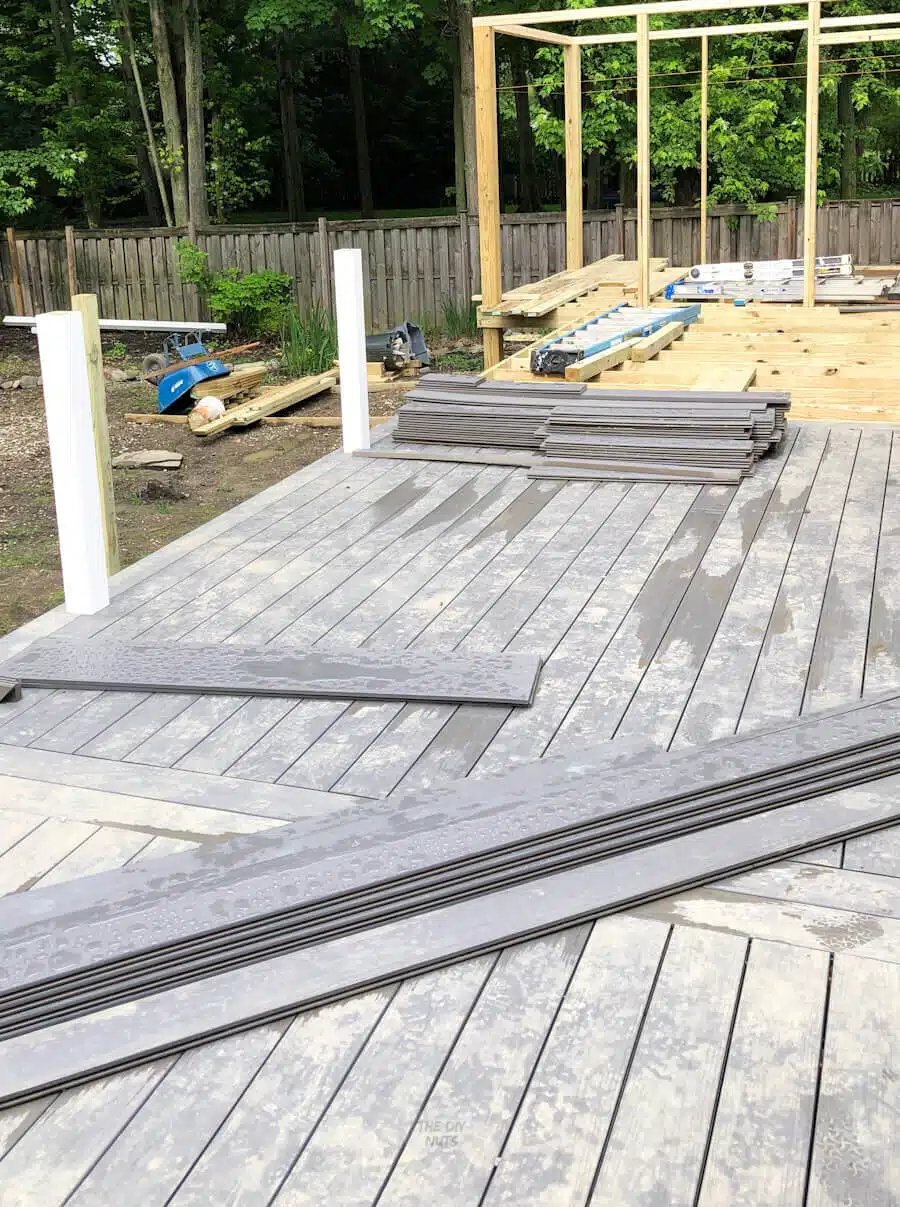 gray composite deck being built