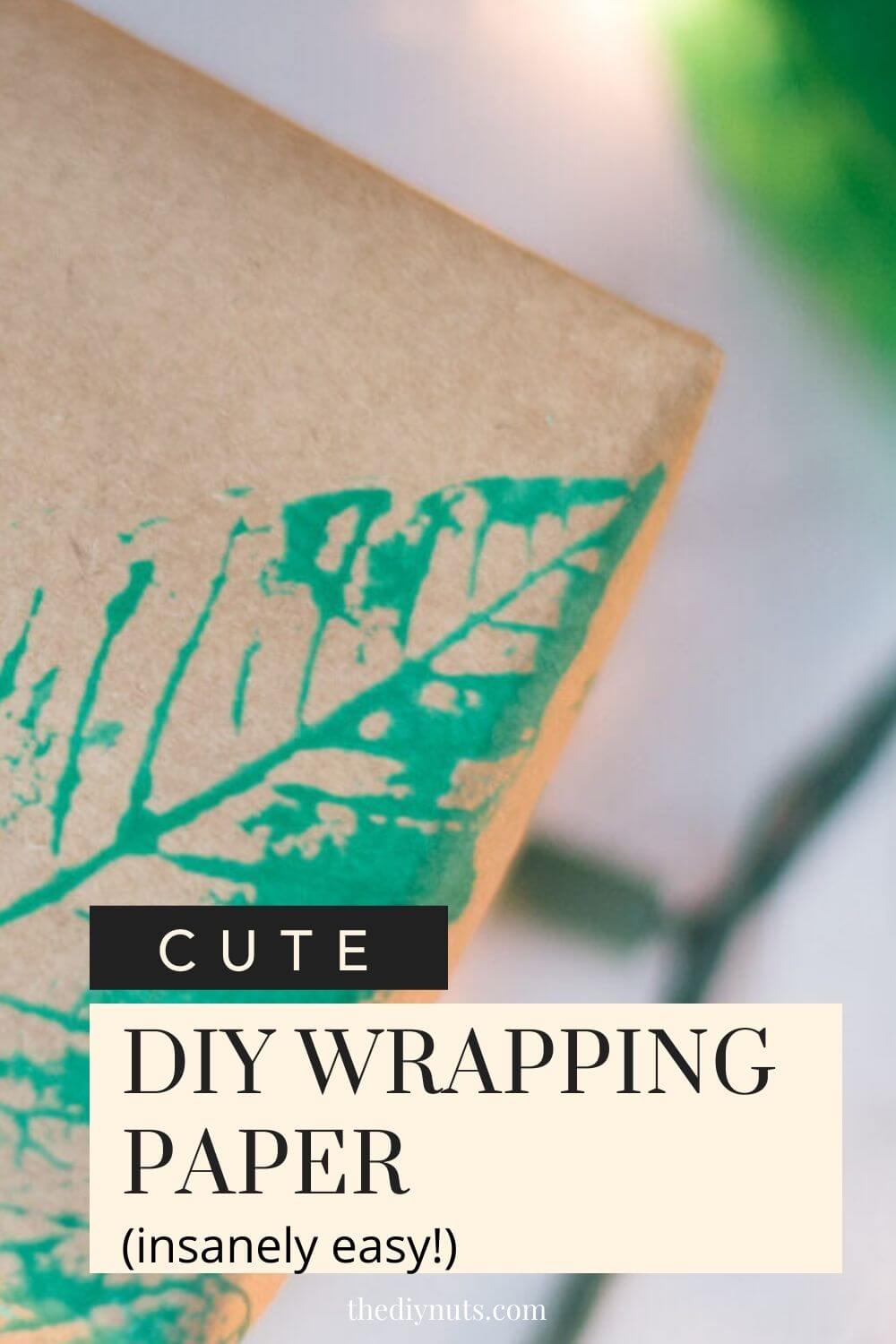 cute DIY wrapping paper insanely easy with leaf prints on brown paper bag