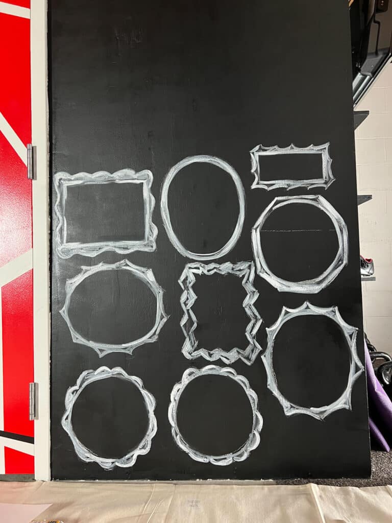 chalkboard wall idea with white frames