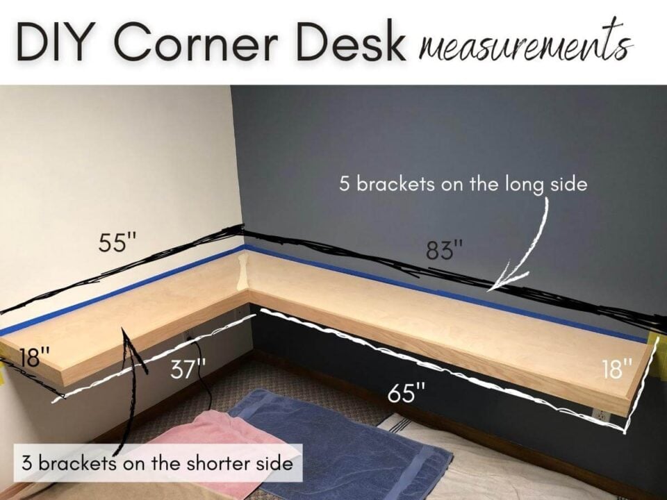 DIY Corner Wood Floating Desk With Simple Brackets - The DIY Nuts