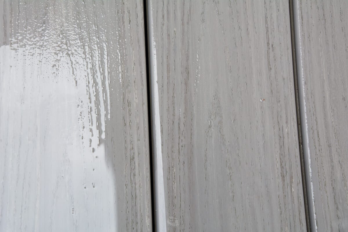 close up of gray composite clean deck boards.