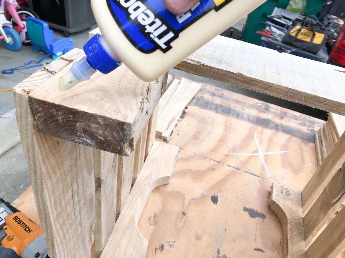 Wood glue used to put pallet crate together.