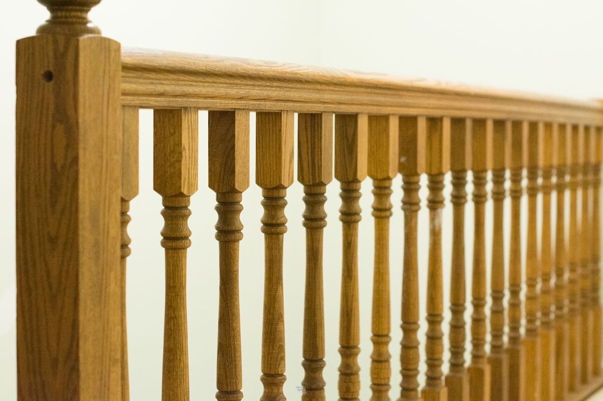 oak stair railing and spindles.