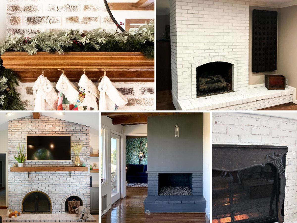 5 different images of DIY fireplace makeovers.