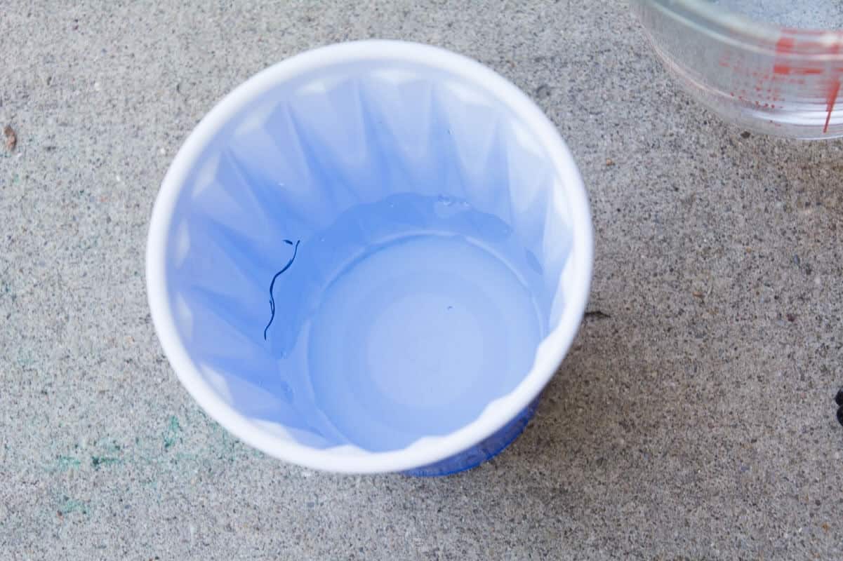 blue solo cup with black line in it.