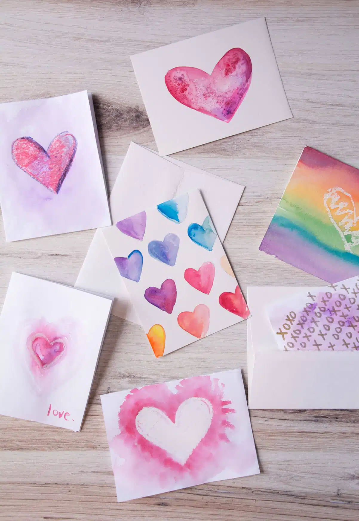 collage of different watercolor Valentine's day cards.