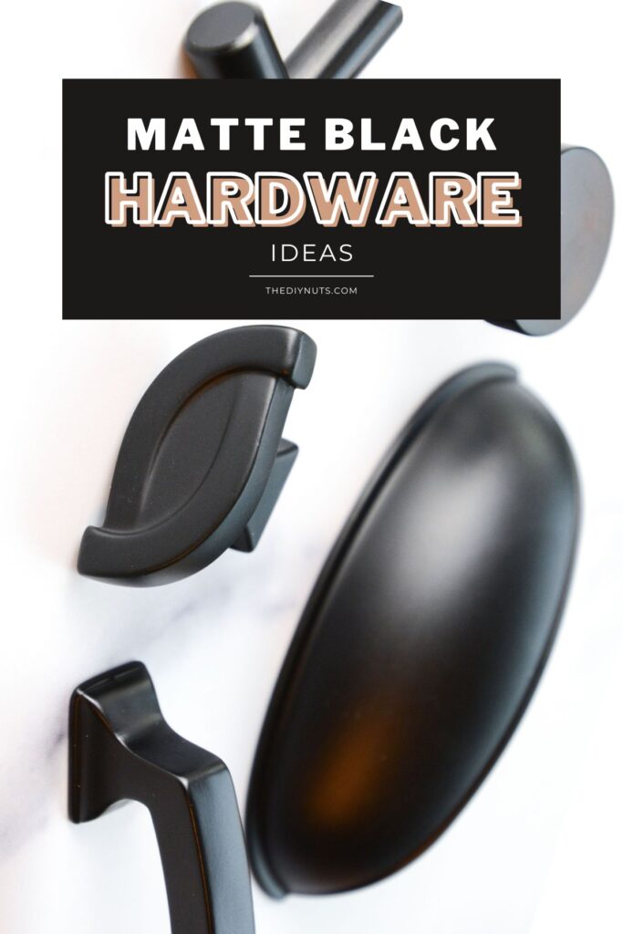 collage of black hardware from Home Depot with text matte black hardware.