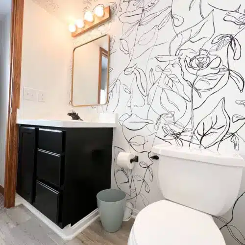 tricorn lack painted bathroom vanity with door and 3 drawers in half bathroom.