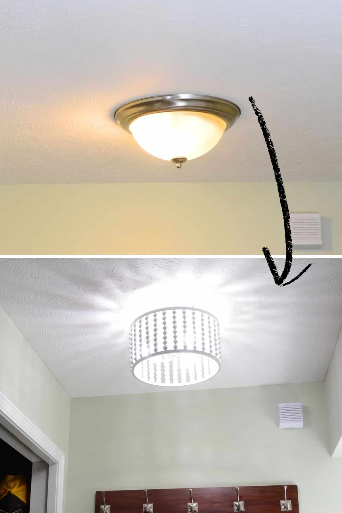 two images of same ceiling but with different flush light fixtures.