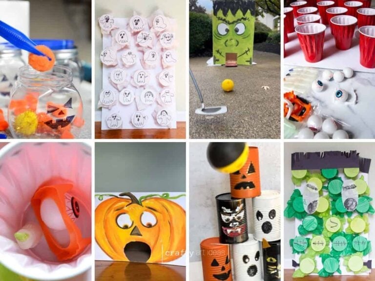 collage of DIY halloween games.